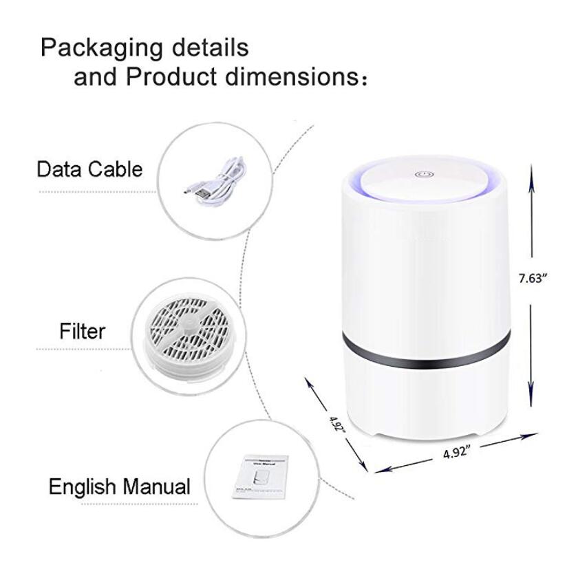 Air Purifier Air Cleaner for Home HEPA Filters 5v USB cable Low Noise Air Purifier with Night Light Desktop GL2103
