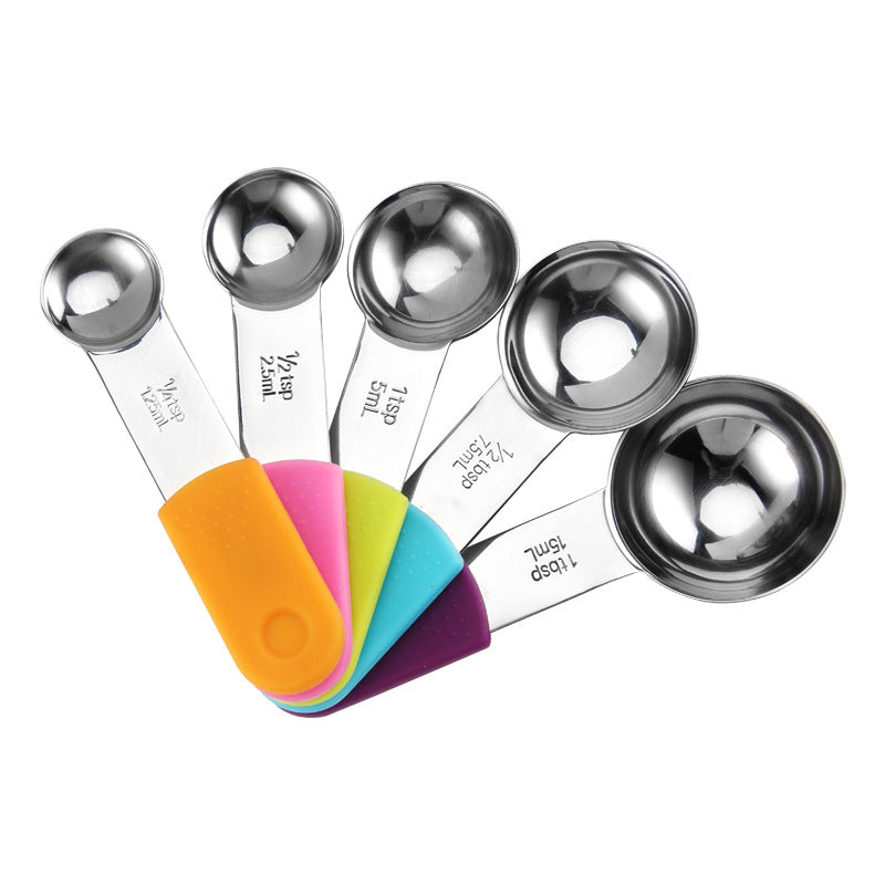 304 Stainless Steel Measuring Cup Measuring Spoon Set Silicone Magnetic Suction Measuring Spoon Magnetic Hanging Baking Utensils