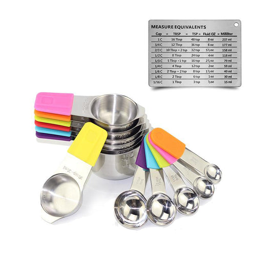 304 Stainless Steel Measuring Cup Measuring Spoon Set Silicone Magnetic Suction Measuring Spoon Magnetic Hanging Baking Utensils