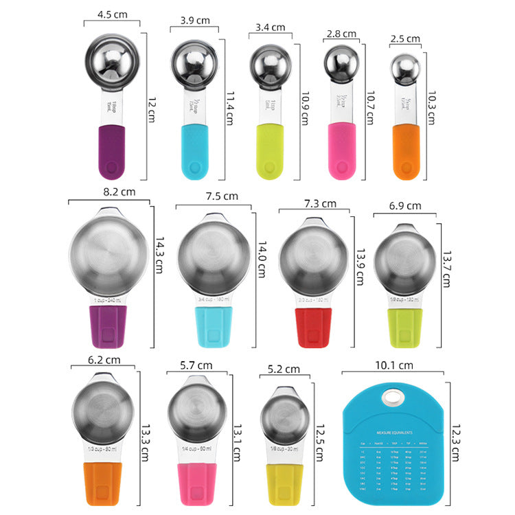 304 Stainless Steel Measuring Cup Measuring Spoon Set Silicone Magnetic Suction Measuring Spoon Magnetic Hanging Baking Utensils