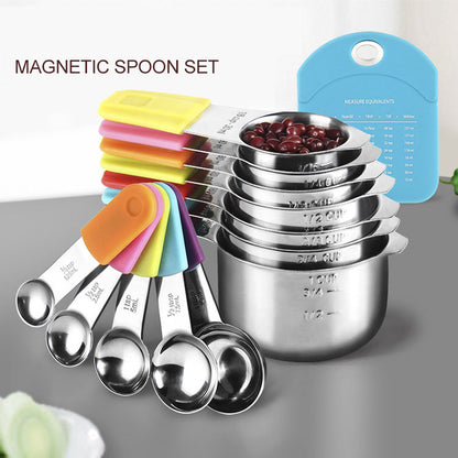 304 Stainless Steel Measuring Cup Measuring Spoon Set Silicone Magnetic Suction Measuring Spoon Magnetic Hanging Baking Utensils