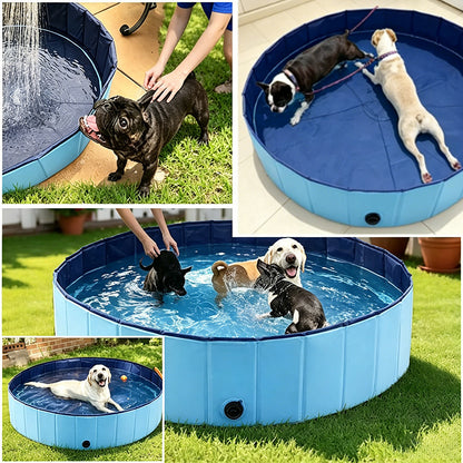 Portable Dog Swimming Pool – Foldable Pet Bathing Tub with Drain, Outdoor Puppy Pool for Summer Water Fun & Cleaning