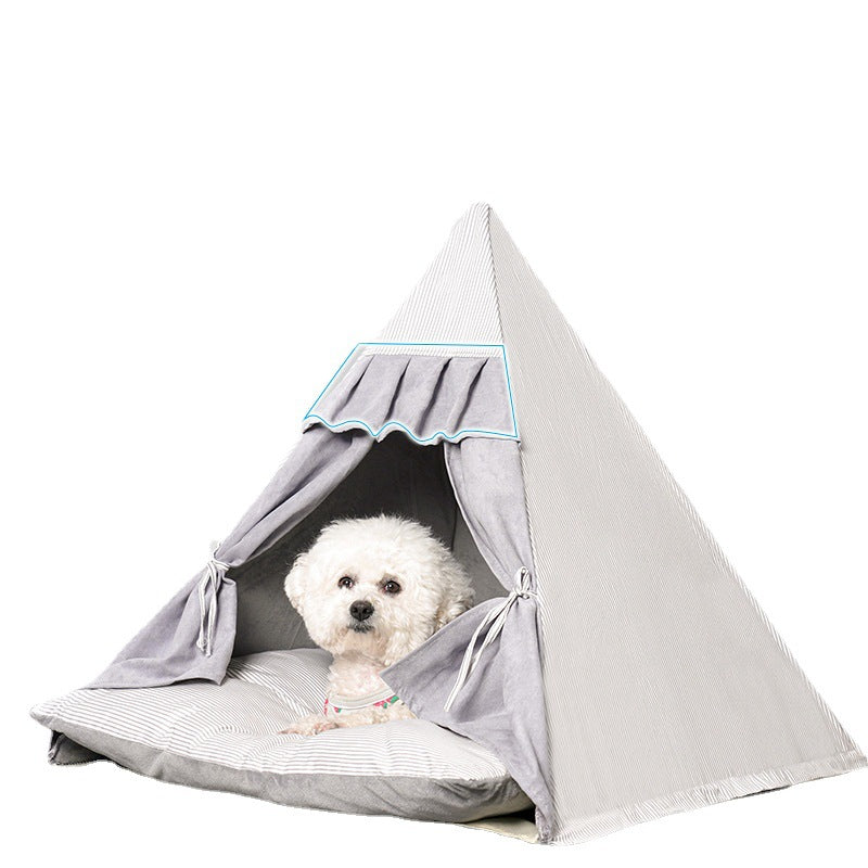 Foldable Striped Triangle Pet Tent Cat Kennel Dog House