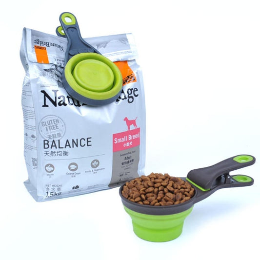 Folding Silicone Travel Dog Bowl with Measuring Cup