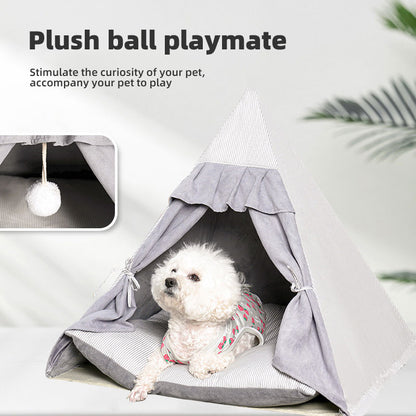 Foldable Striped Triangle Pet Tent Cat Kennel Dog House